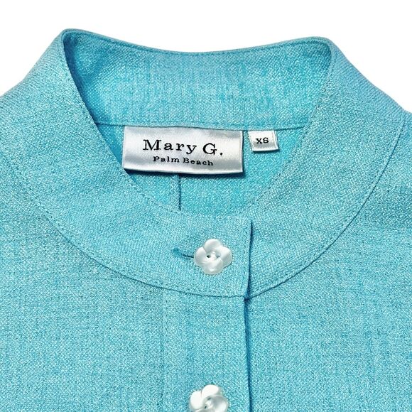 Mary G Palm Beach Suzanne Travel Blouse Linen Look Aqua Blue Button Tunic Small - Picture 3 of 7